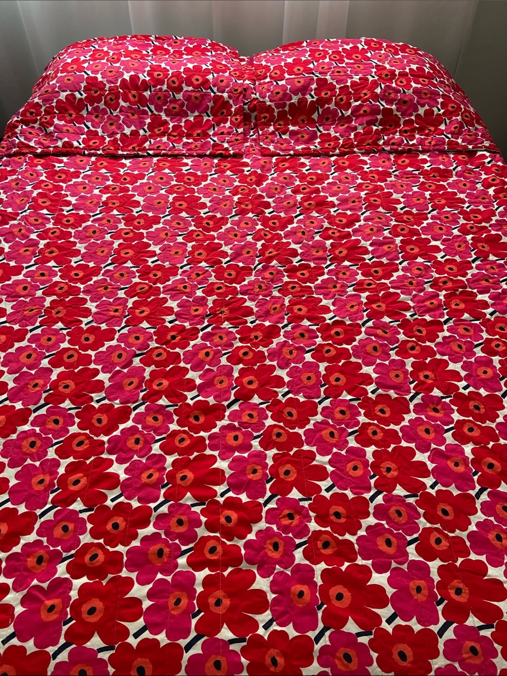 Marimekko Mini Unikko Floral Set Comforter And 2 Shams Red Pink Queen - Picture 3 of 14
